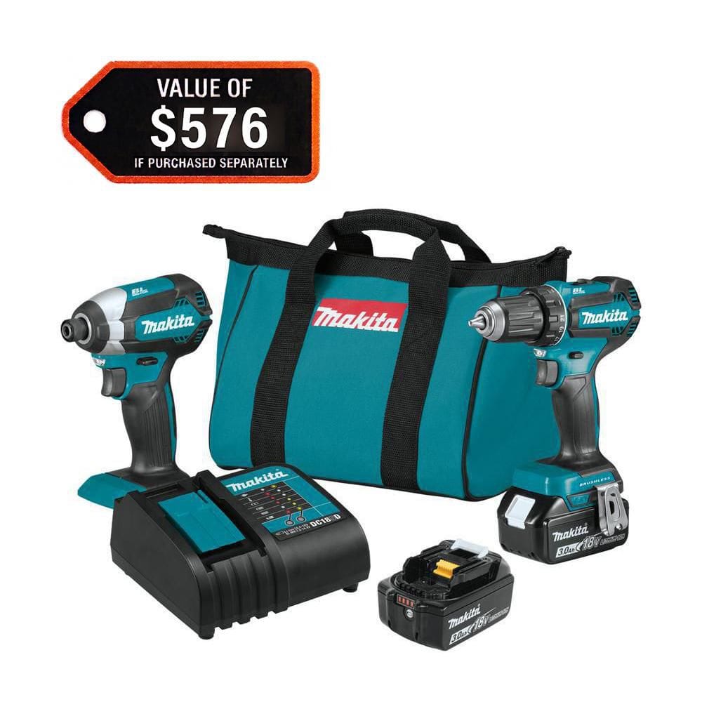 Makita 18V LXT Lithium-ion Brushless Cordless 2-Piece Combo Kit 3.0Ah Driver-Drill/ Impact Driver XT281S