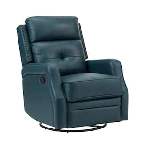 Ifigenia 28.74 in. Wide Turquoise Genuine Leather Swivel Rocker Recliner with Tufted Back