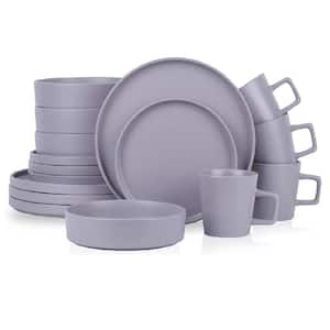 16-Piece  Stoneware Round Dinnerware Set, Service for 4, Light Gray