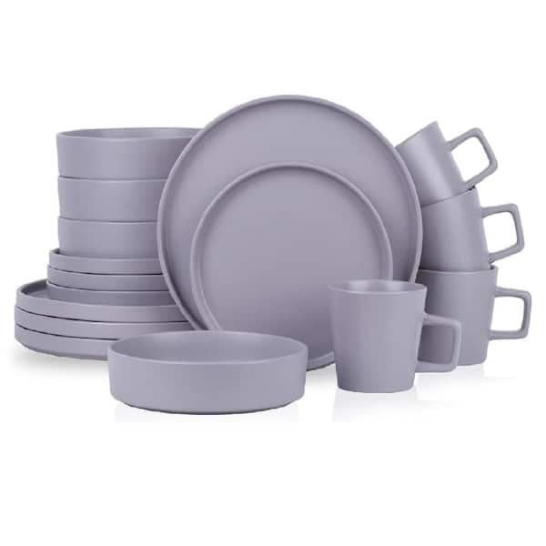 Aoibox 16-Piece  Stoneware Round Dinnerware Set, Service for 4, Light Gray