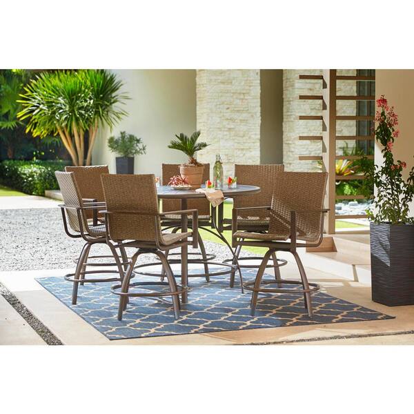Hampton Bay Beckham 7 Piece Outdoor, Balcony Height Patio Table And Chairs