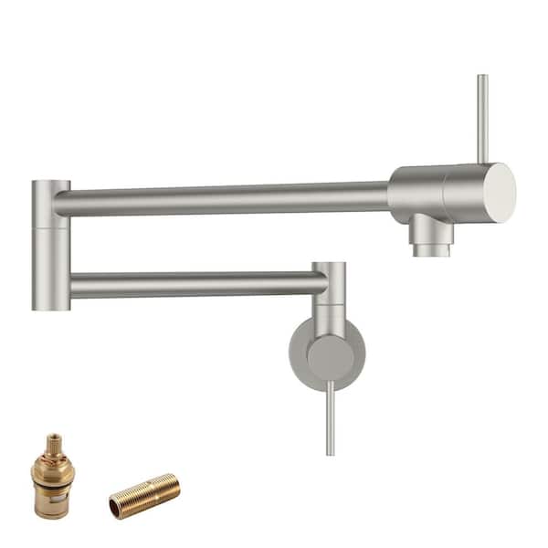 LORDEAR Wall Mount Pot Filler Faucet with Two Handle Kitchen Faucet in Brushed Nickel
