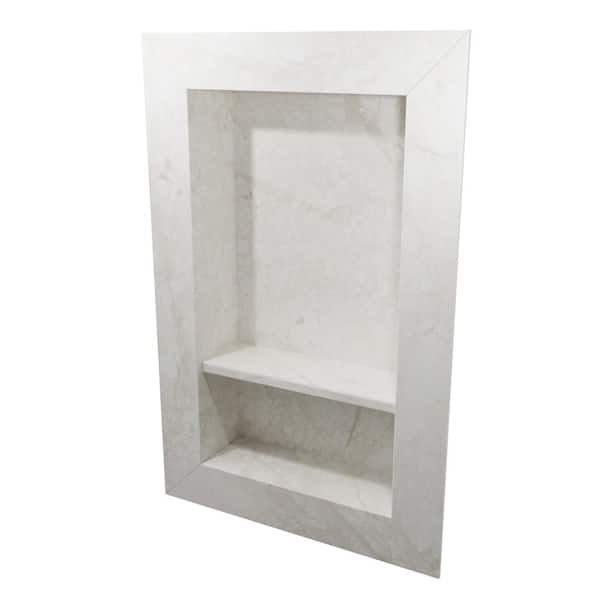 17 in. x 26 in. Recessed Shampoo Caddy in Botticino Cream