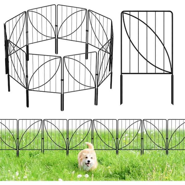 FAWEY TRED INC Garden Fence 10 Panels Total 10. 83ft L X24in H Rustproof Metal Garden Fences and Borders with Leaf Pattern Black