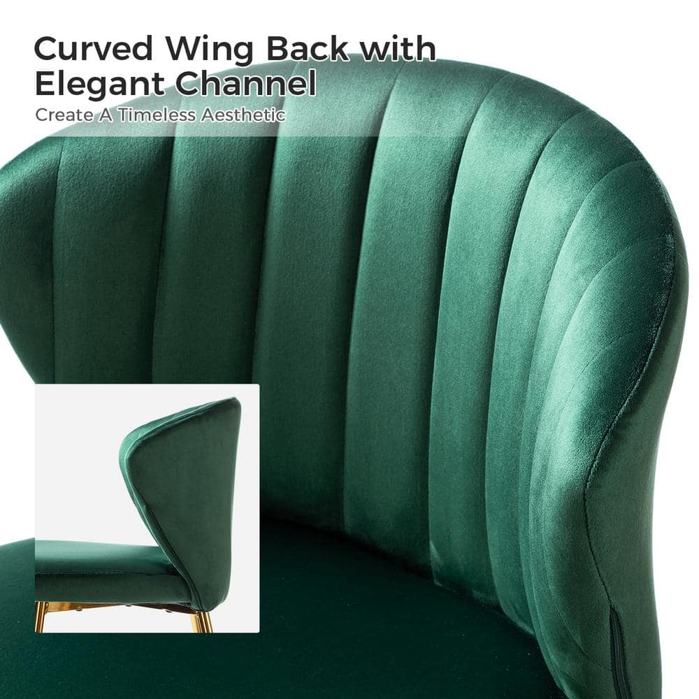 Green Velvet Upholstered Side Chair with Gold Metal Legs