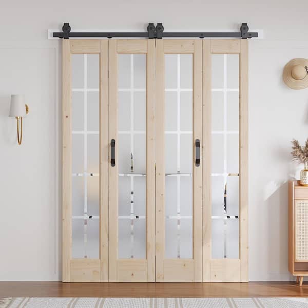 60 in. x 84 in. Full Lite Pre-Assembled Frosted Glass Solid Core Wood Brown Bi-fold Door with Hardware