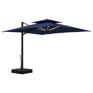 10 ft. x 10 ft. Outdoor Patio Cantilever Umbrella in Navy Blue with Base and LED Strip
