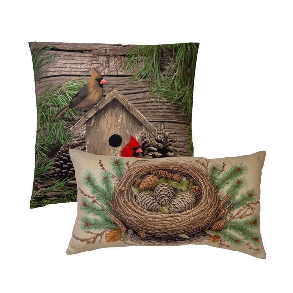 Cardinal Pine 2-Piece Brown and Green Polyester Decor Pillow Set 18 in. x 18 in. and 12 in. x 22 in.
