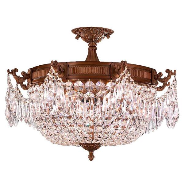 Worldwide Lighting Winchester 4-Light French Gold and Clear Crystal Semi-Flush Mount Light