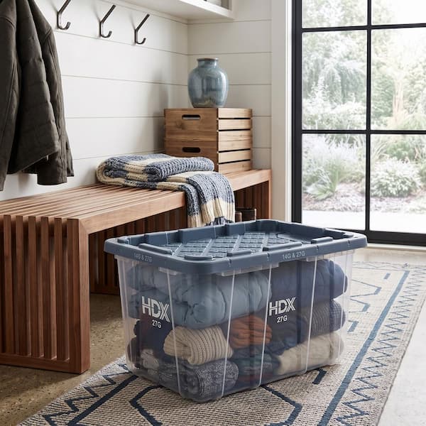 HDX 27 Gal. Tough Storage Tote in Clear with Moonlit Ocean Lid (4