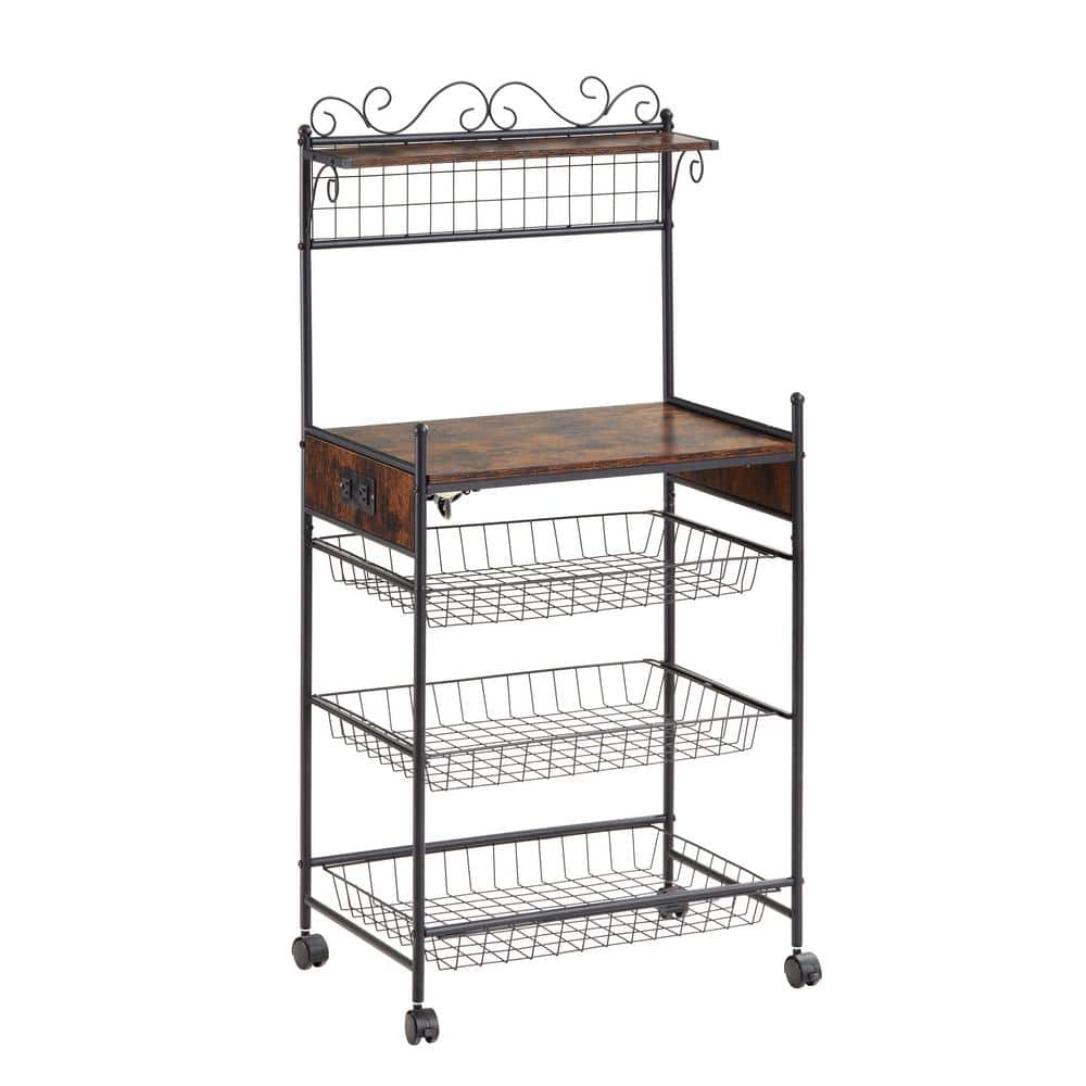 23 in. W Black Metal Pantry Organizer Storage with Shelf Rack