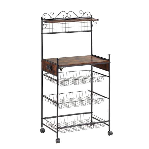 Unbranded 23 in. W Black Metal Pantry Organizer Storage Cabinet with Shelf Rack and Wheels