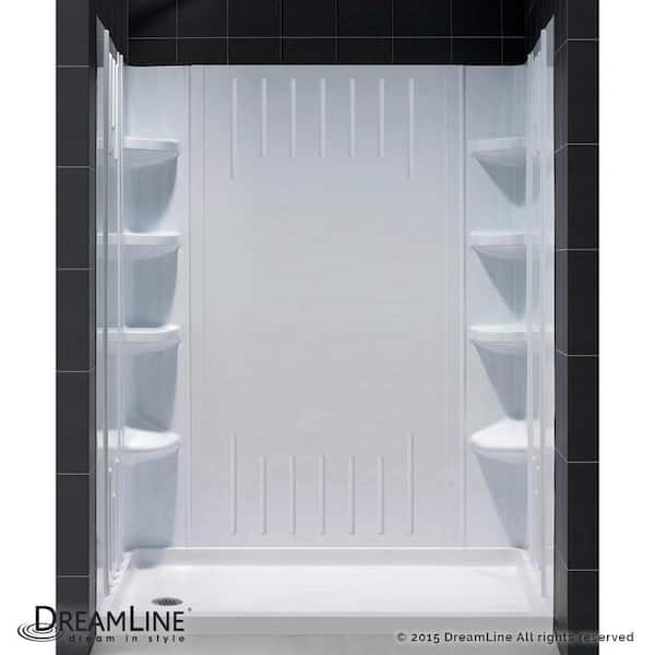 DreamLine SlimLine 60 in. x 30 in. Single Threshold Shower Pan Base in White with Left Hand Drain and Back Walls