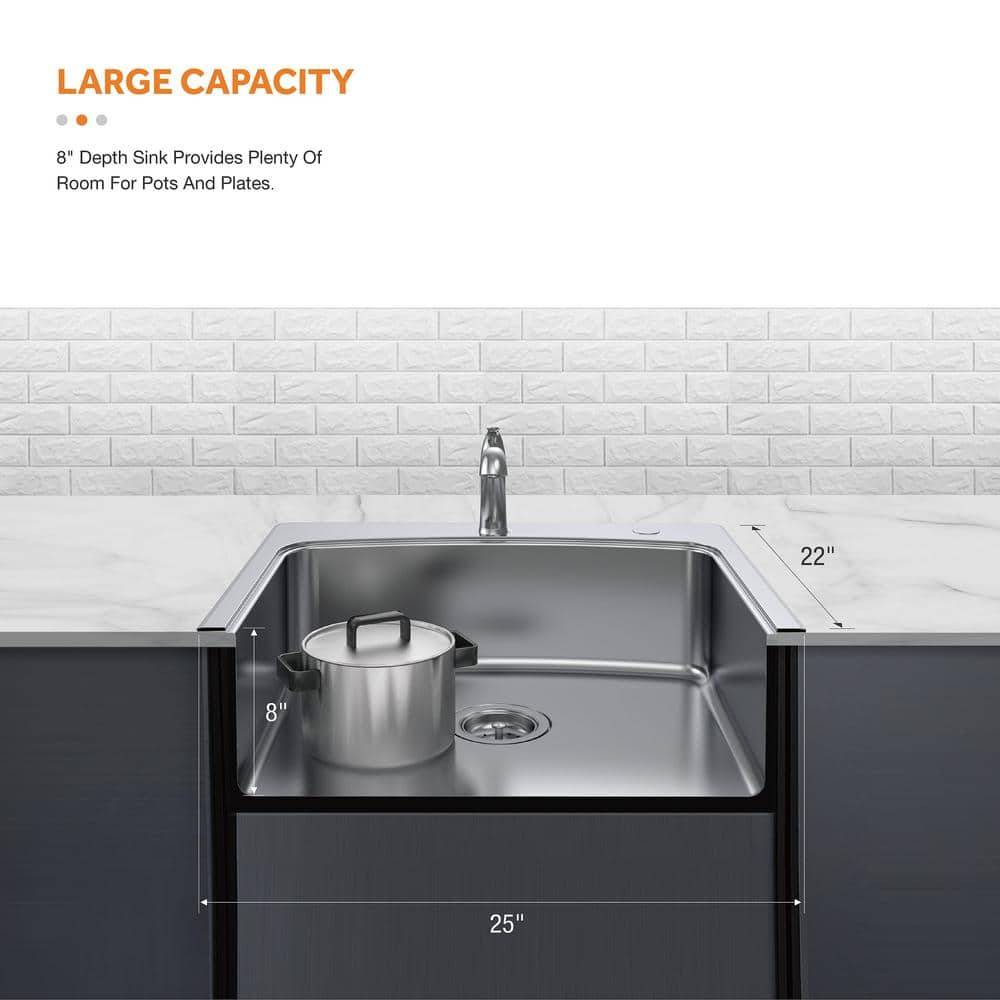 25-Inch Stainless Steel Single Bowl Kitchen Sink with Pull-Out Faucet