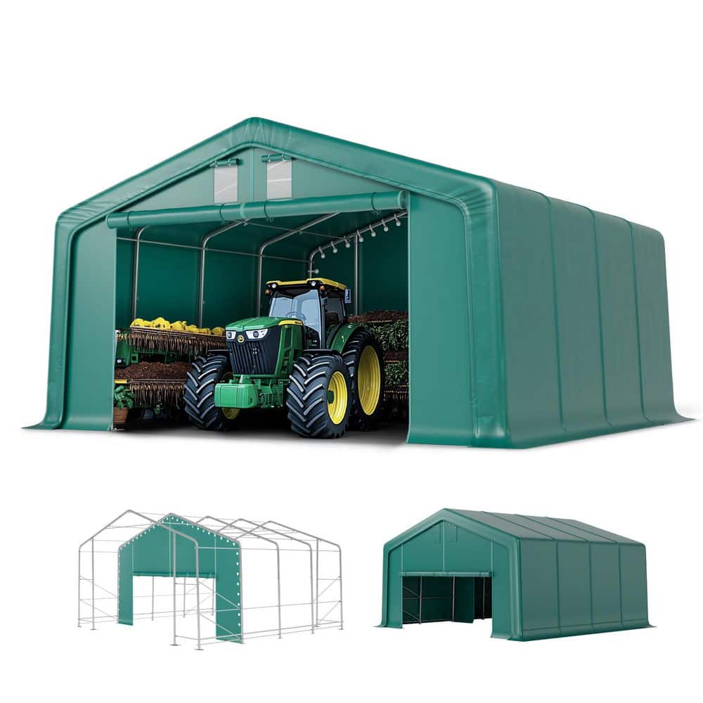 20' x 20' Green Metal Frame Portable Garage with Windows