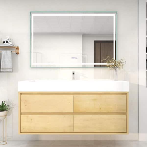 BV Better Vanity Saggie 59 in. W. x 20 in. D x 28 in. H Single Sink Floating Bath Vanity in Oak with White Acrylic Top