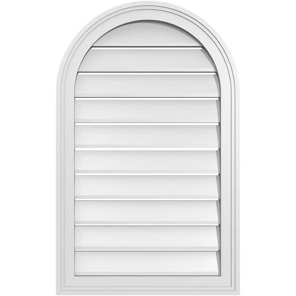 Ekena Millwork 20" x 32" Round Top Surface Mount PVC Gable Vent: Functional with Brickmould Frame