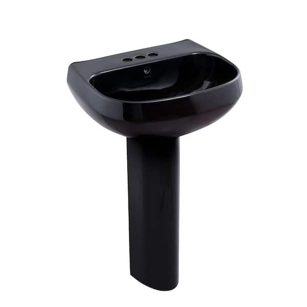 KOHLER Wellworth 4 in. Pedestal Bathroom Sink Combo in Black Black