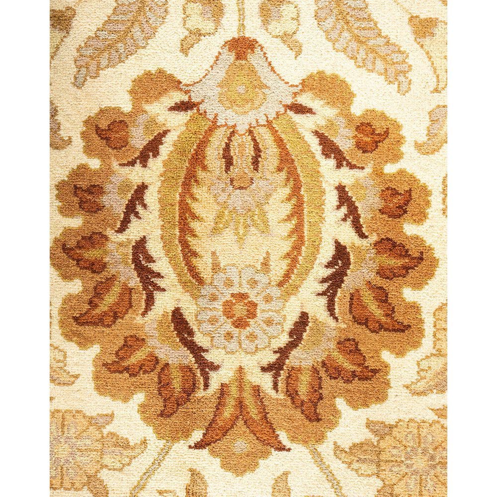 Elegant Ivory Hand-Knotted Wool Oriental Area Rug, 9'3" x 16'0"