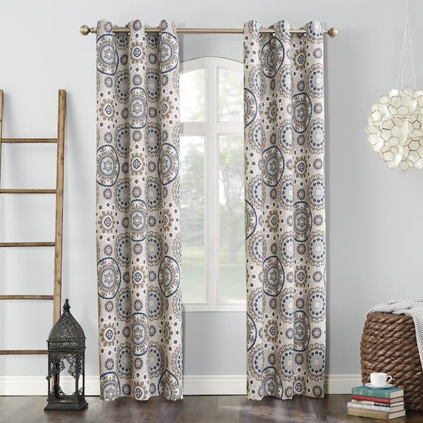 Nepal Global Medallion Print Linen Polyester 40 in. W x 95 in. L Grommet Blackout Curtain (Single Panel)