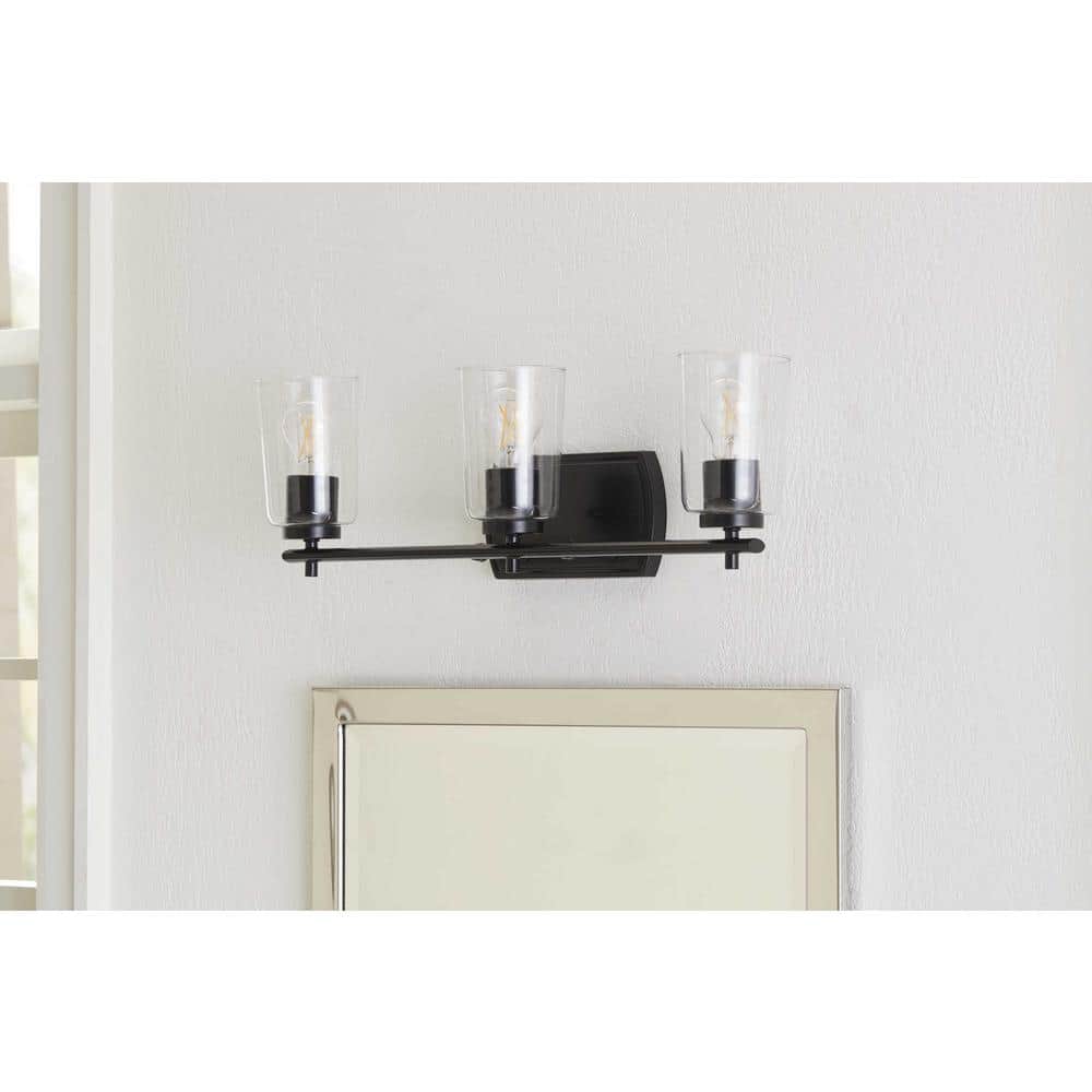 Adley Collection 23 in. 3-Light Matte Black Clear Glass New Traditional Bathroom Vanity Light price history on PriceWatchPro