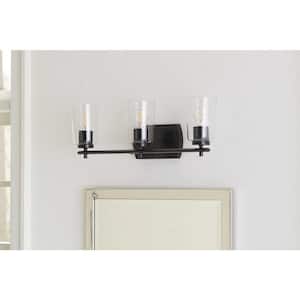 Adley Collection 23 in. 3-Light Matte Black Clear Glass New Traditional Bathroom Vanity Light