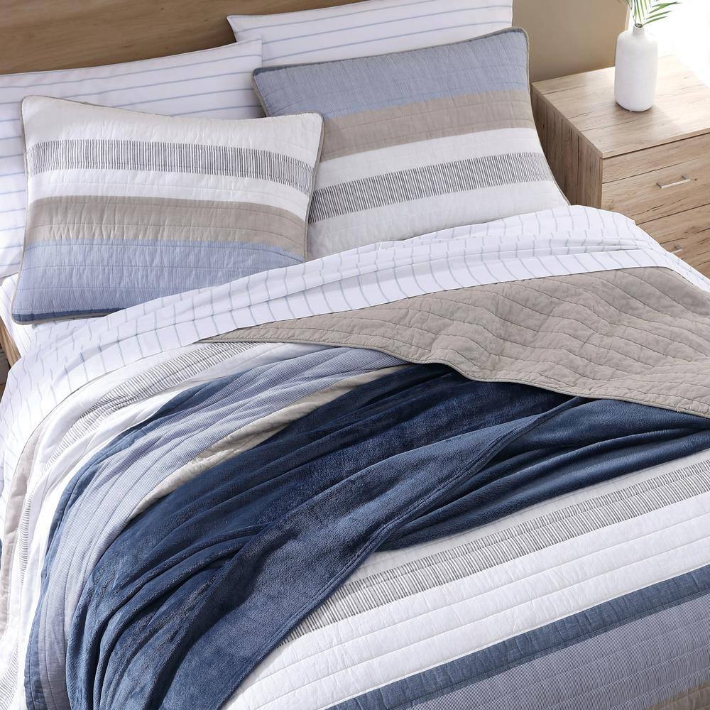 Nautical Blue and Beige Cotton King Quilt Set