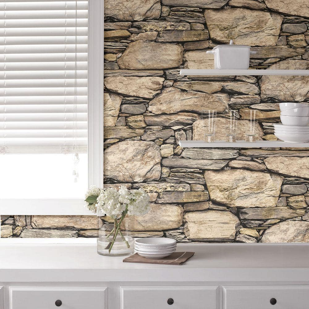 Hadrian Brown Stone 3D Peel & Stick Wallpaper