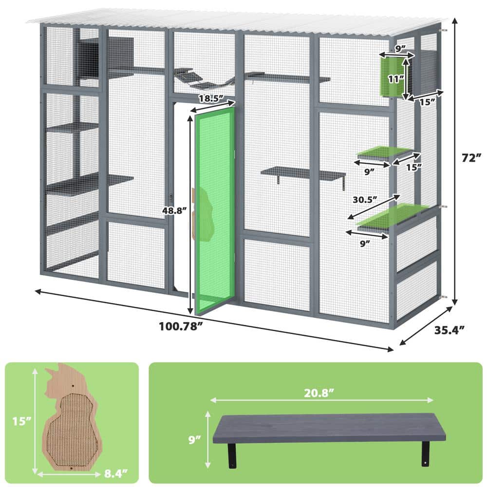 Gray Pine and PVC Large Outdoor Cat Enclosure