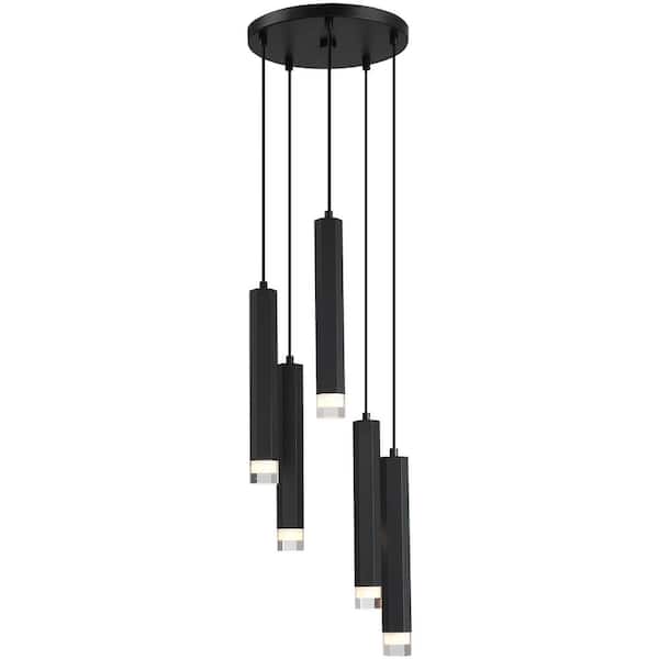 C Cattleya 5Light 350Watt Integrated LED Black HexagonShaped Cylinder Cluster Pendant Lights