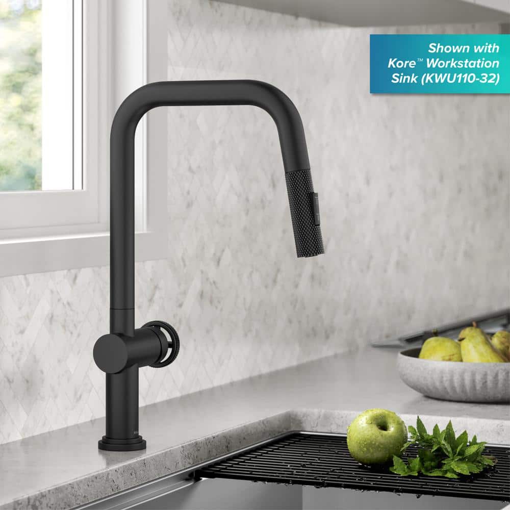 Matte Black Industrial Pull-Down Kitchen Faucet with Spray