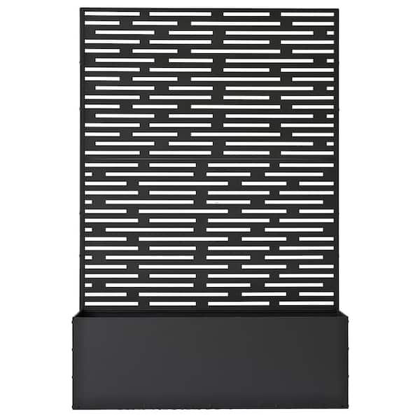 6 ft. x 4 ft. Black Freestanding Metal Privacy Screen Room Divider with Flower Box