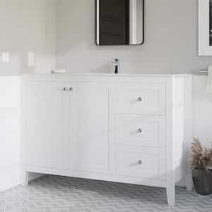 Cannes 48 in. Single, 2 Doors, 3 Drawers, Bathroom Vanity in White with White Countertop with White Basin