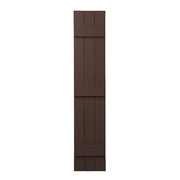 Ply Gem 11 in. x 59 in. Polypropylene Plastic 3-Board Closed Board and Batten Shutters Pair in Terra Brown