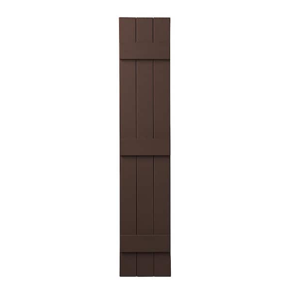 Ply Gem 11 in. x 67 in. Polypropylene Plastic 3-Board Closed Board and Batten Shutters Pair in Terra Brown
