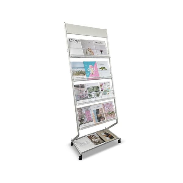 Shopfitting Magazine Racks White 25 in. x 65. 3 in. Metal Floor-Standing Magazine Rack HDCL9VJZ55 ...