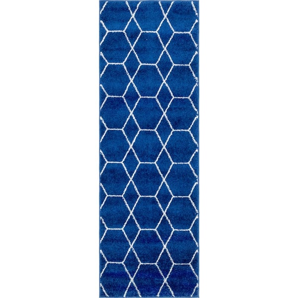 StyleWell Trellis Frieze Navy/Ivory 2 ft. x 6 ft. Geometric Runner Rug