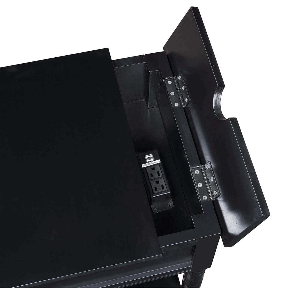 Black Wood End Table with Charging Station and Storage