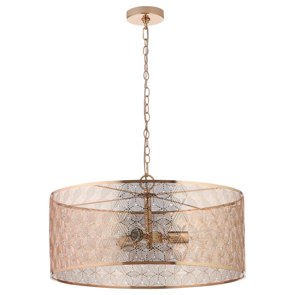 Elegant Polished Gold 25.5" Drum Chandelier with Geometric Cutouts