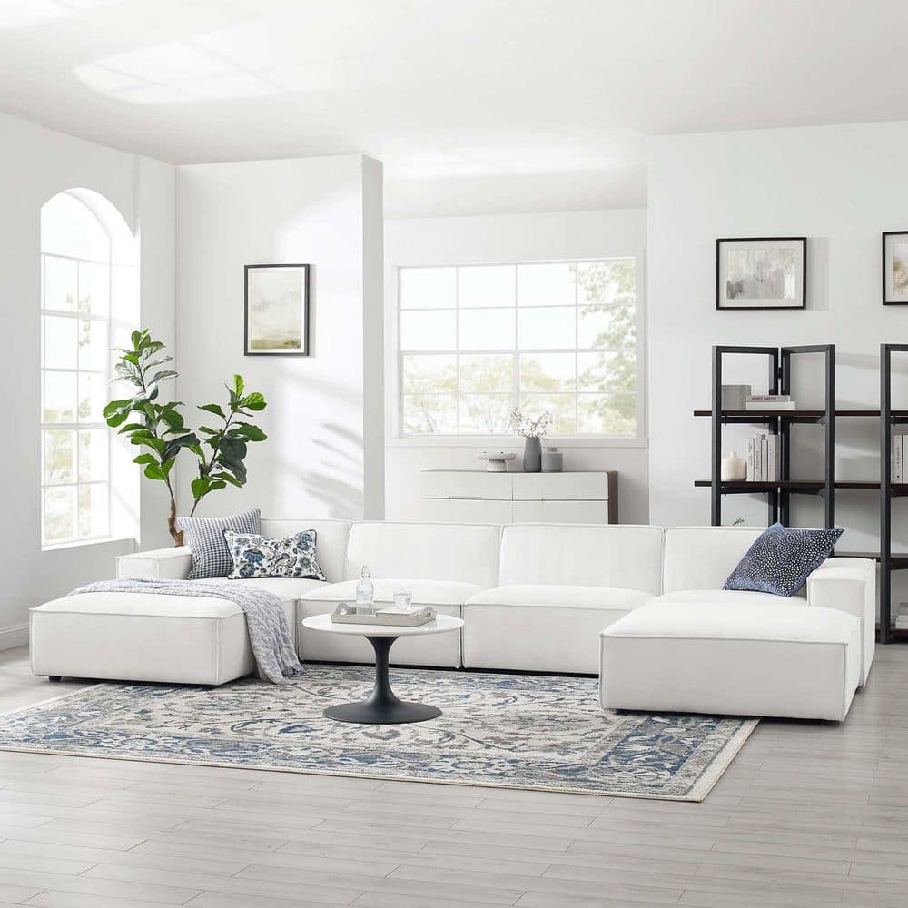 Restore 164 in. Square 6-Piece Fabric Rectangle Sectional Sofa in. Brown with Modular Connectors