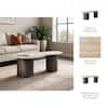Liv & Skye 48 in. Brown Modern Oval Travertine Stone Top Coffee Table with Mango Wood Base 21493
