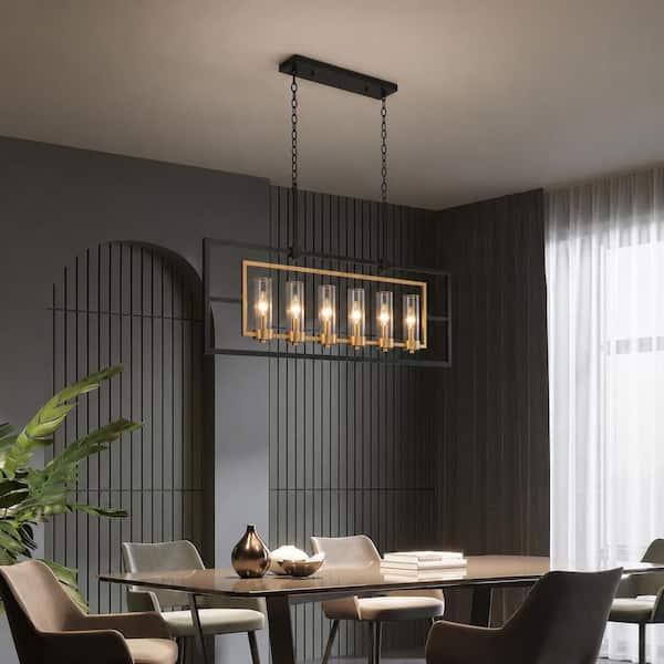 Uolfin Transitional Rectangle Island Chandelier 37.4 6-Light Large