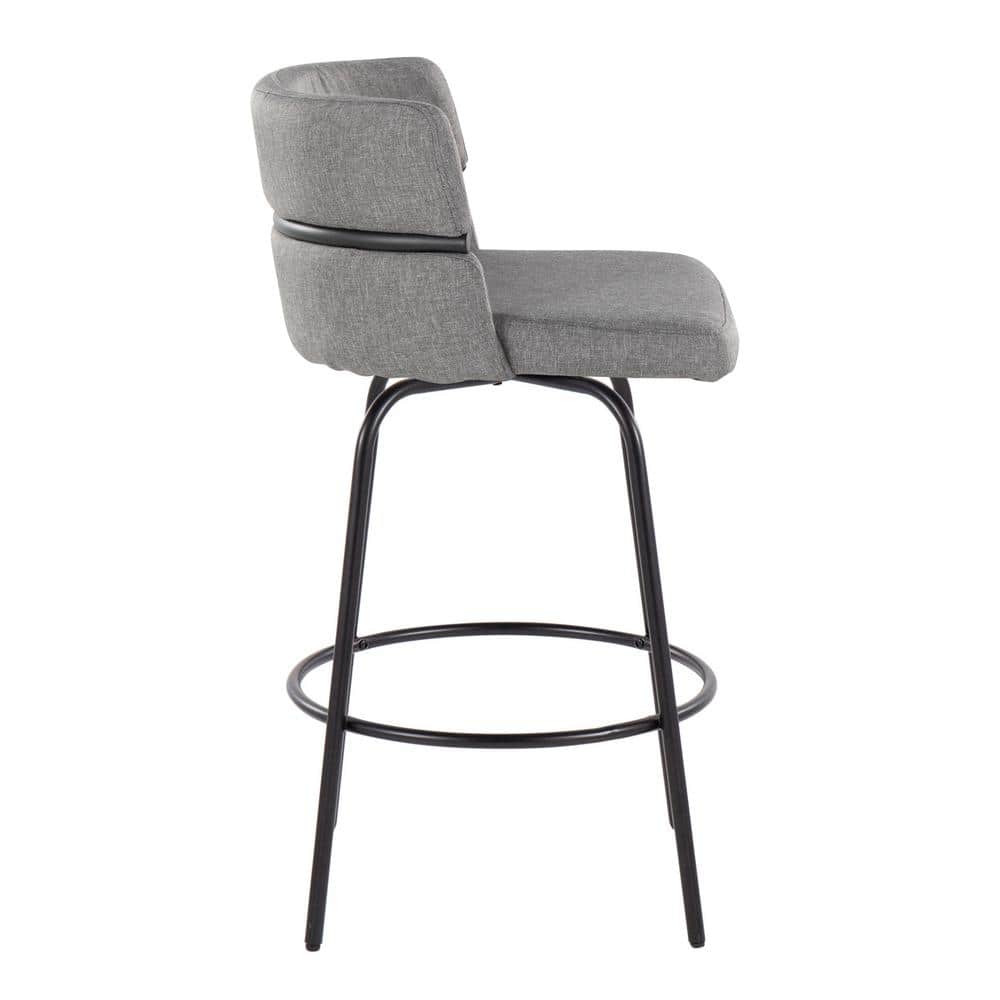 Cinch 26" Light Gray Swivel Counter Stools with Black Metal Frame, Set of 2