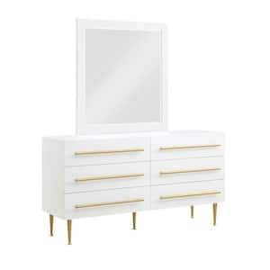 Bellanova 6-Drawer White Dresser and Mirror 34 in. H x 61 in. W x 20 in. D