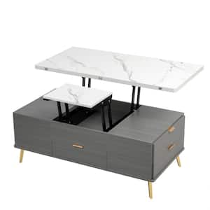 47.24 in. Gray Rectangle MDF Lift Top Coffee Table Multi Functional Table with Drawers