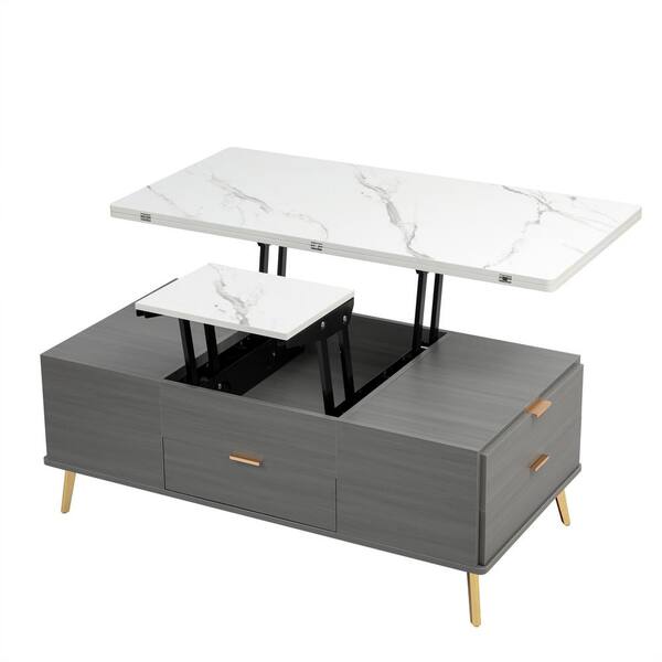Polibi 47.24 in. Gray Rectangle MDF Lift Top Coffee Table Multi