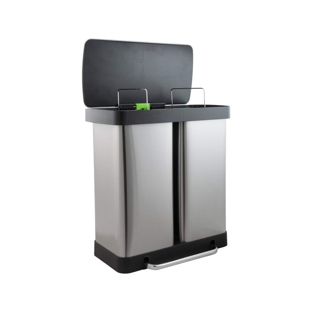 60L Stainless Steel Dual Compartment Kitchen Recycling Bin