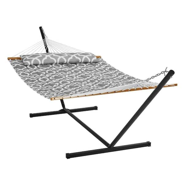 2-Person 12 ft. Heavy Duty Hammock with Stand 480 lbs. Capacity Portable Carrying Bag and Pillow for Outdoor Patio