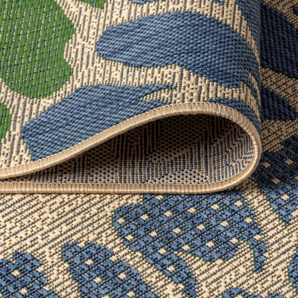 Zinnia Navy & Green Modern Floral Flatweave 3x5 Indoor/Outdoor Rug