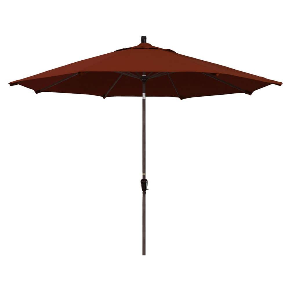 11 ft. Bronze Aluminum Market Patio Umbrella with Aluminum Ribs Auto Tilt Crank Lift in Brick Pacifica price history on PriceWatchPro